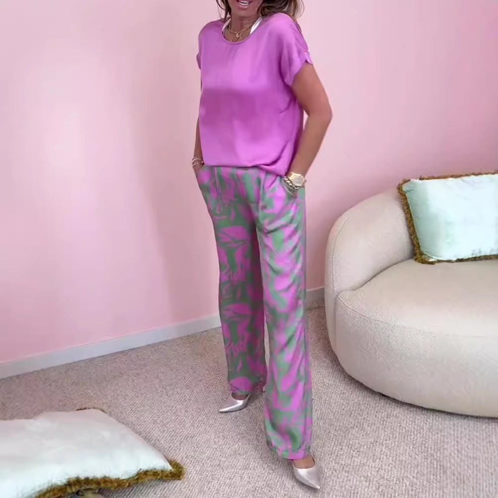 Malika - 2-Piece Set: Printed Top & Wide Leg Pants