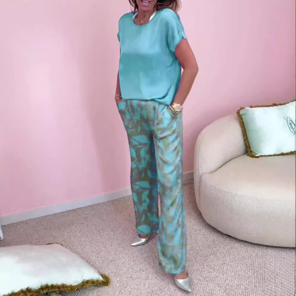 Malika - 2-Piece Set: Printed Top & Wide Leg Pants