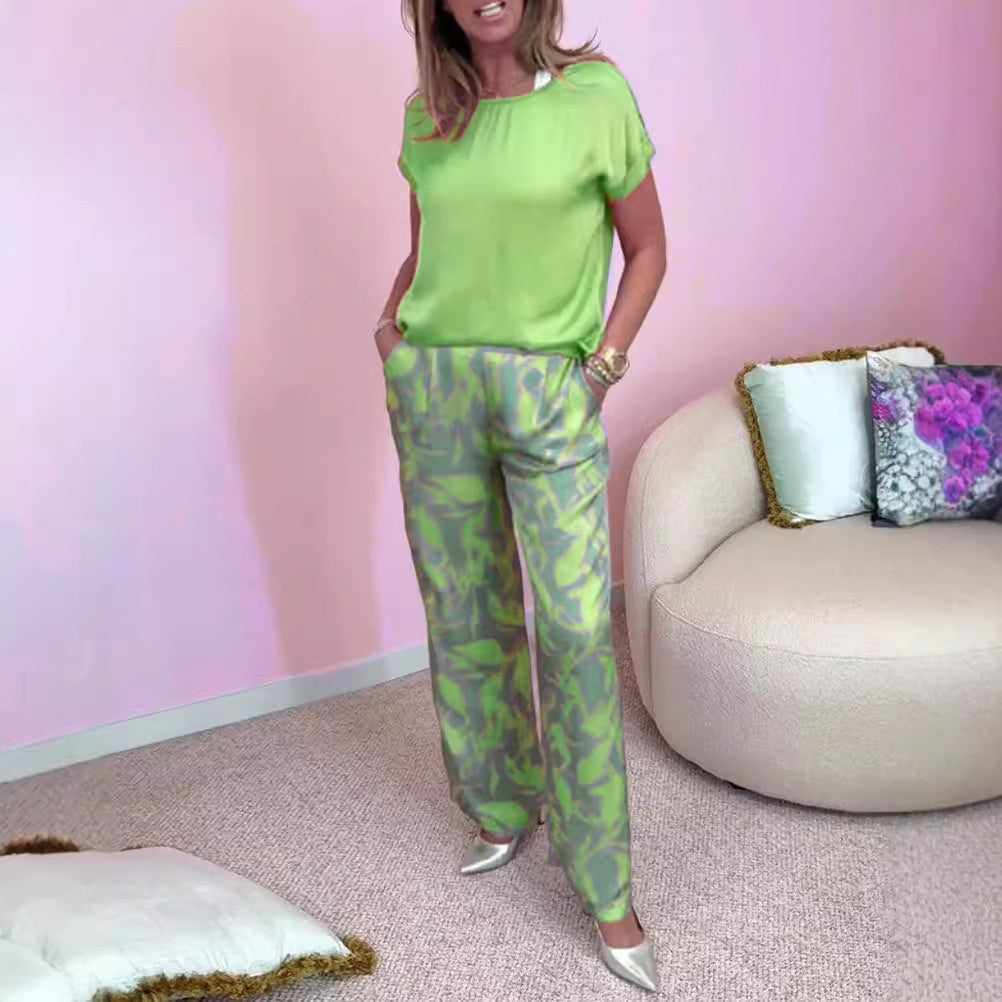 Malika - 2-Piece Set: Printed Top & Wide Leg Pants
