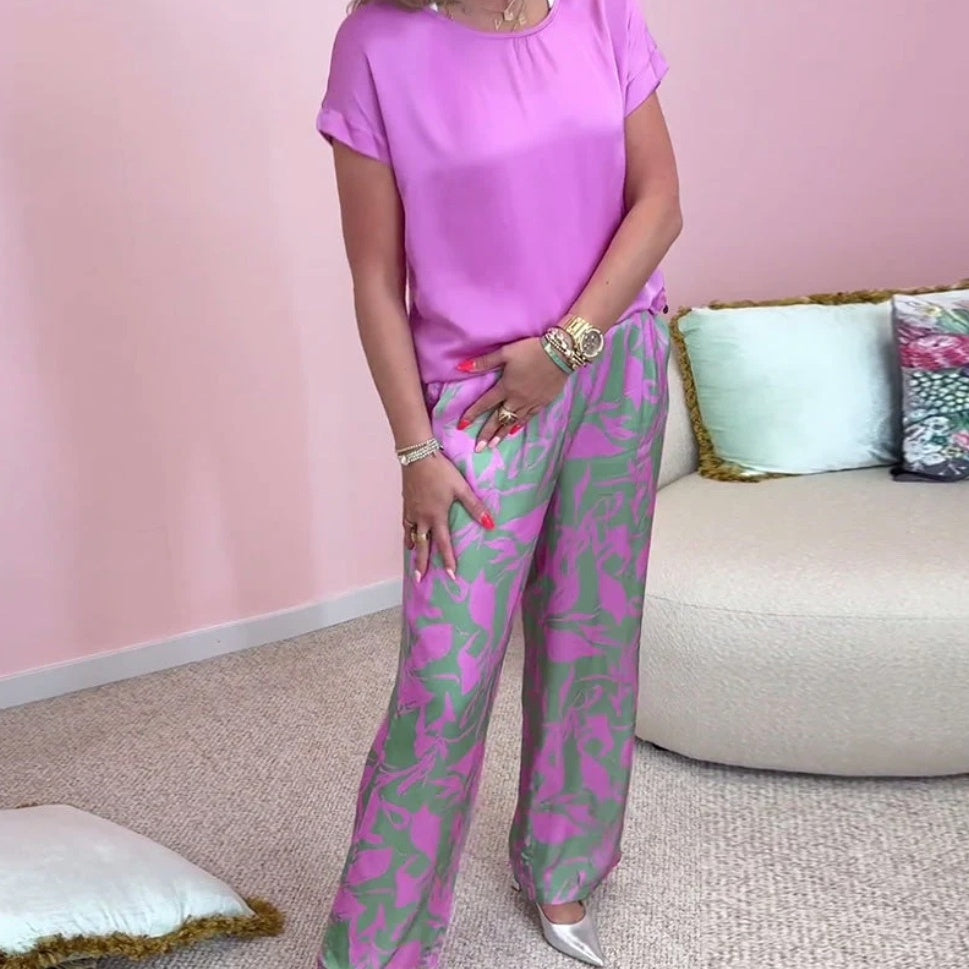Malika - 2-Piece Set: Printed Top & Wide Leg Pants