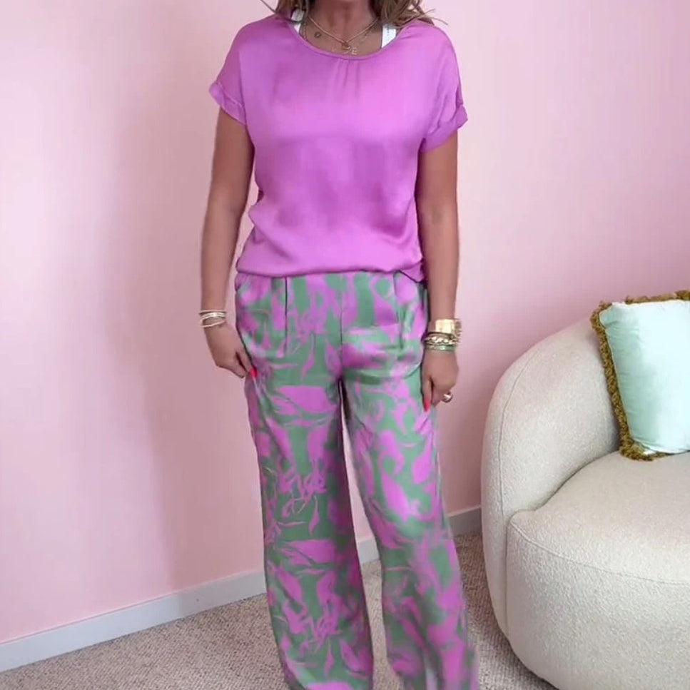 Malika - 2-Piece Set: Printed Top & Wide Leg Pants