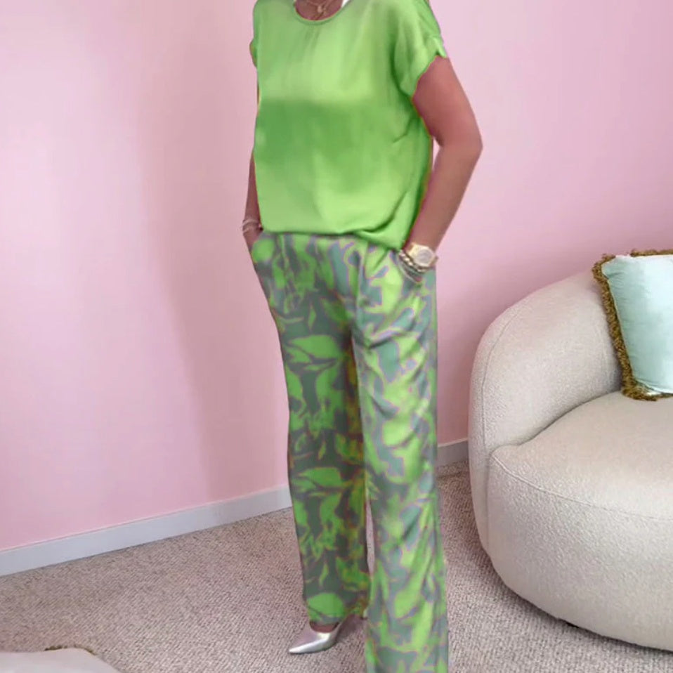 Malika - 2-Piece Set: Printed Top & Wide Leg Pants