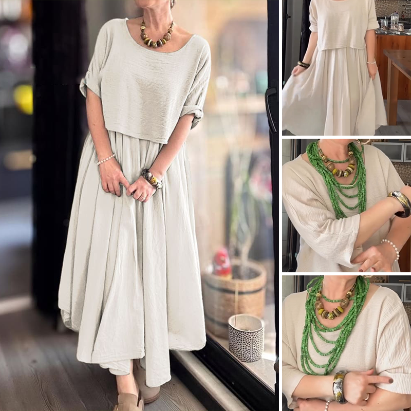 Fiorenza – Two-piece cotton and linen blouse and skirt set for women