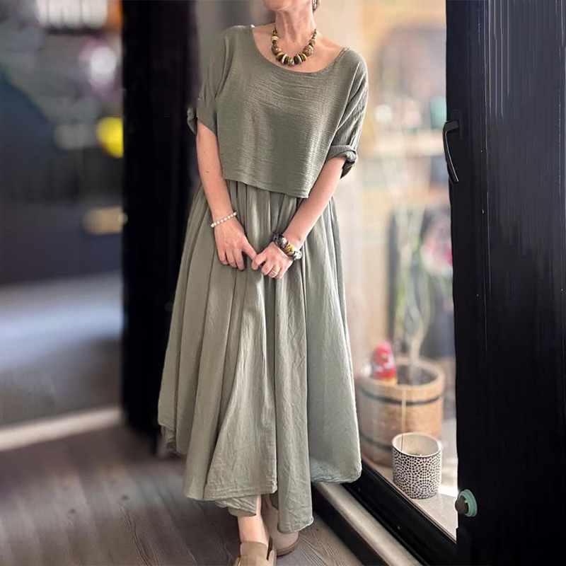 Fiorenza – Two-piece cotton and linen blouse and skirt set for women