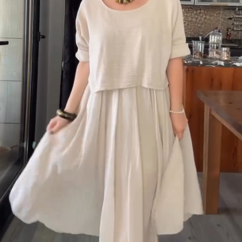 Fiorenza – Two-piece cotton and linen blouse and skirt set for women