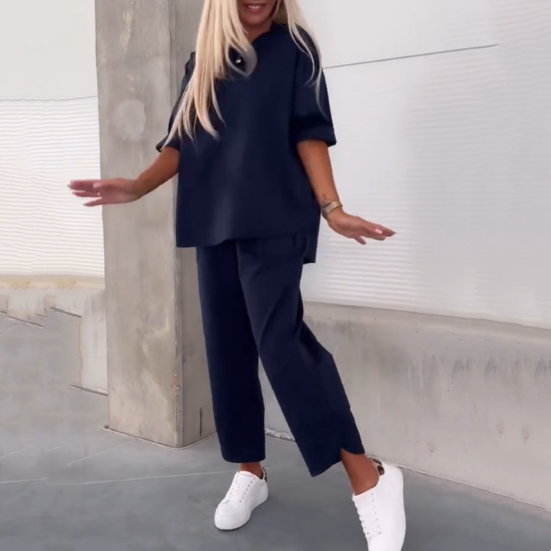 Ilina - Two Piece Short Sleeve Top and Pants Set