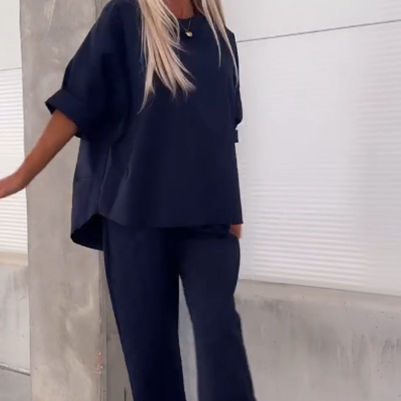Ilina - Two Piece Short Sleeve Top and Pants Set