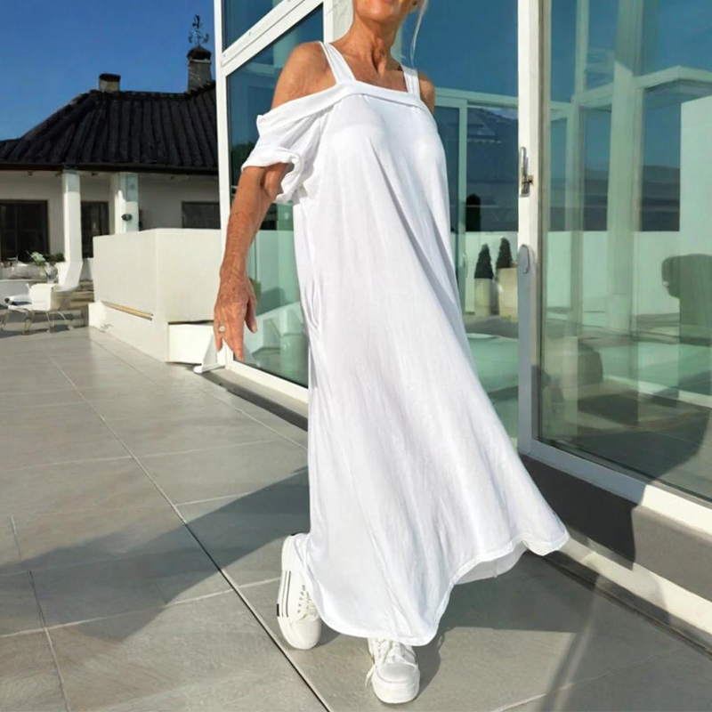 Phaedra - Elegant and Comfortable Women's Maxi Dress with Bare Shoulders