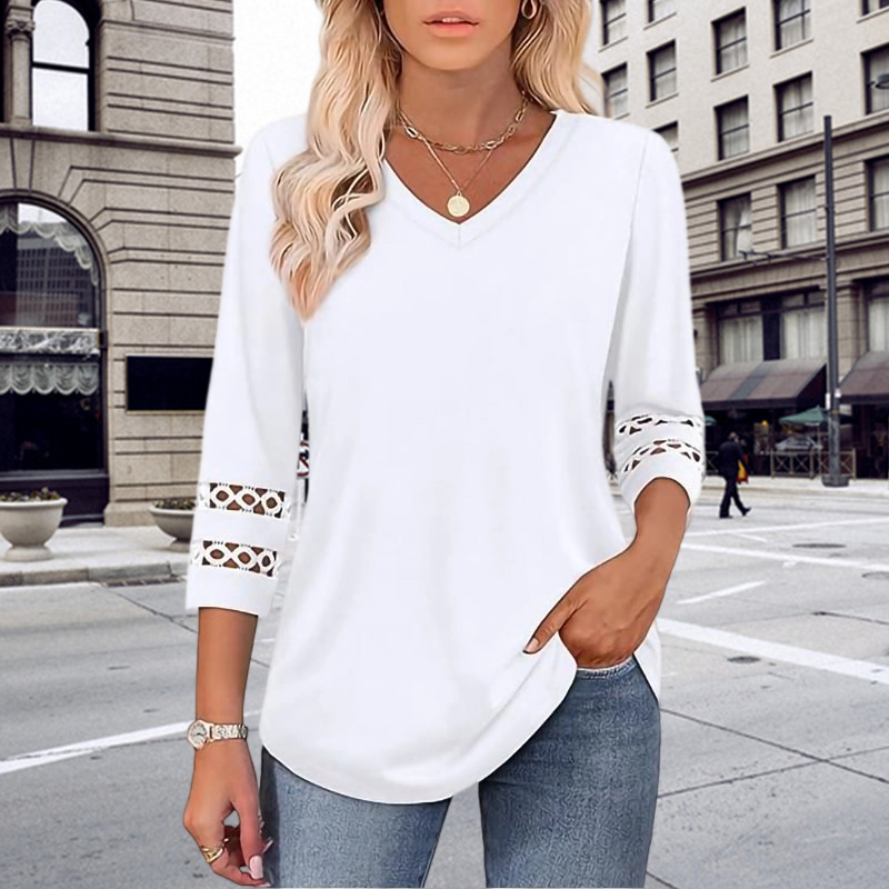 Heliona - Women's plain V-neck 3/4 sleeve top