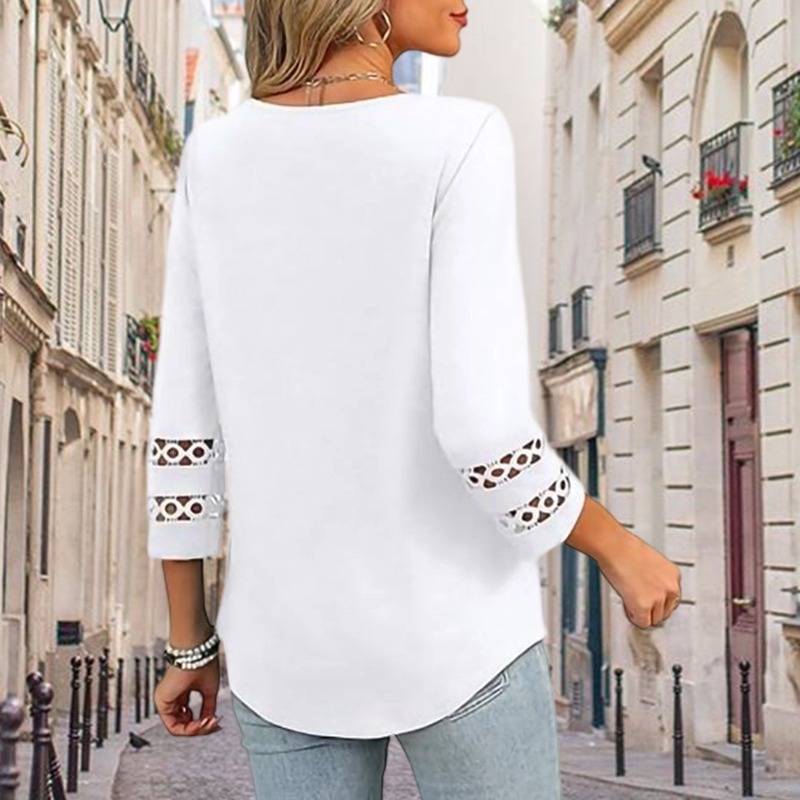 Heliona - Women's plain V-neck 3/4 sleeve top