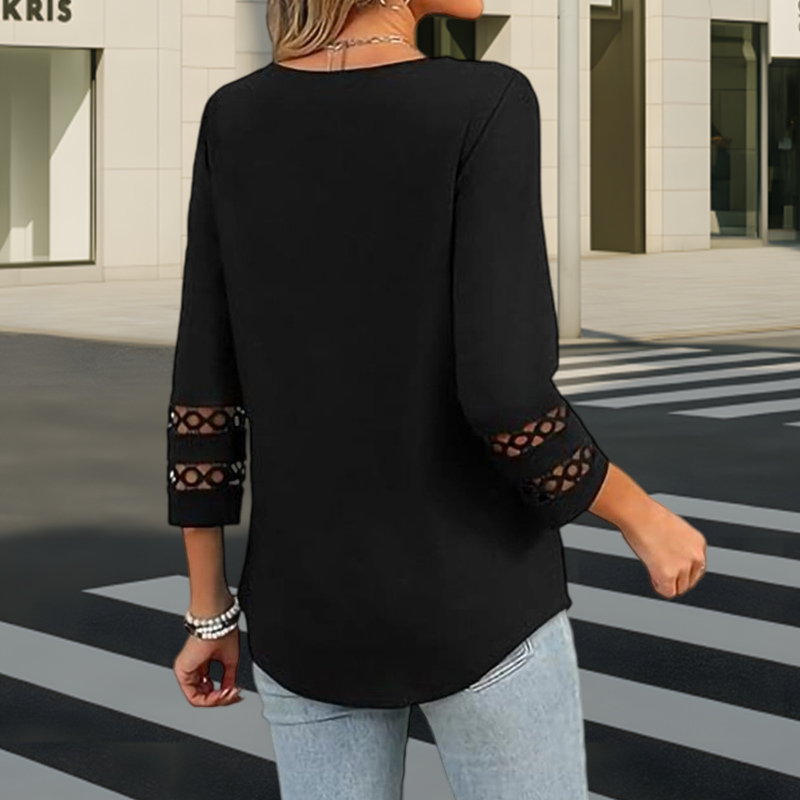 Heliona - Women's plain V-neck 3/4 sleeve top