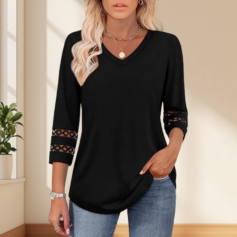Heliona - Women's plain V-neck 3/4 sleeve top