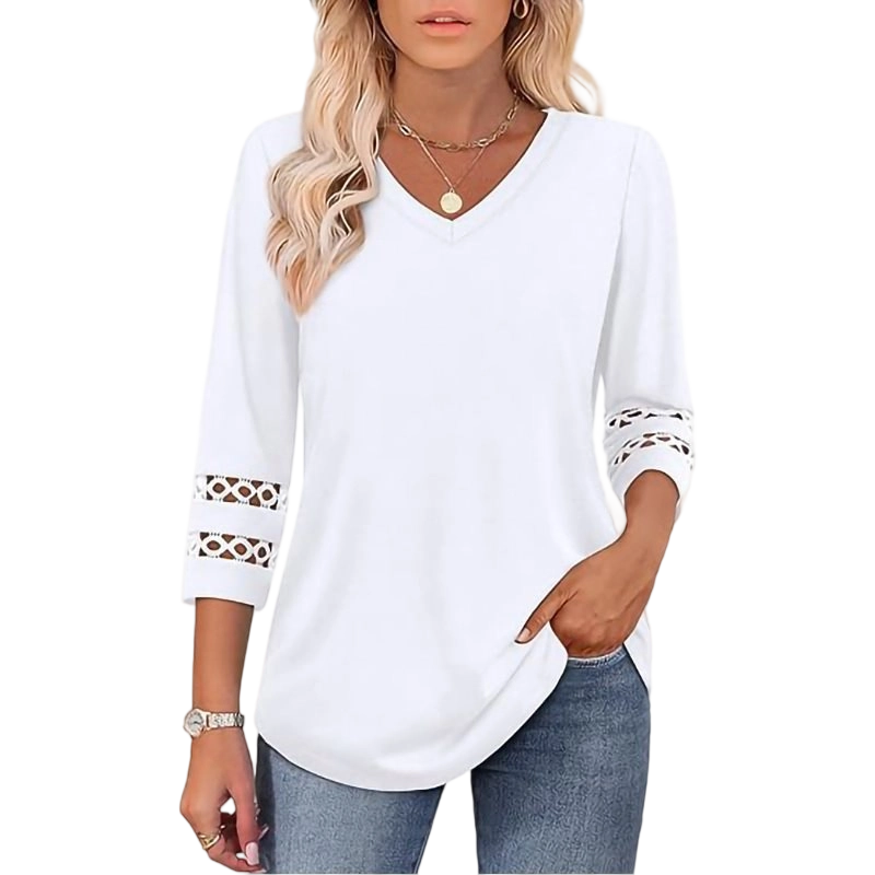 Heliona - Women's plain V-neck 3/4 sleeve top