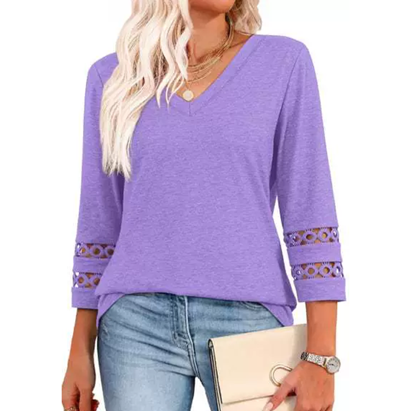 Heliona - Women's plain V-neck 3/4 sleeve top