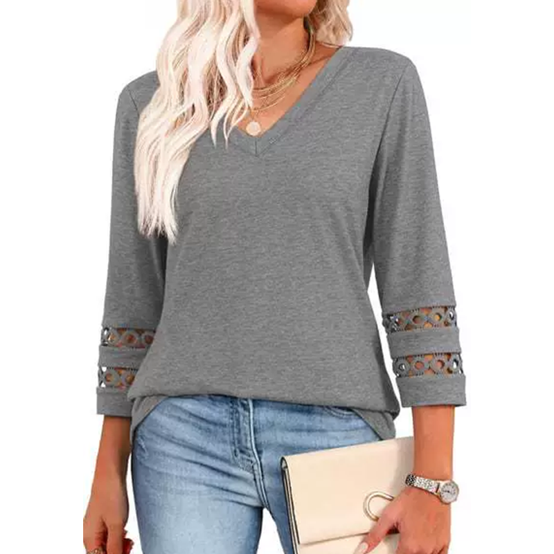 Heliona - Women's plain V-neck 3/4 sleeve top