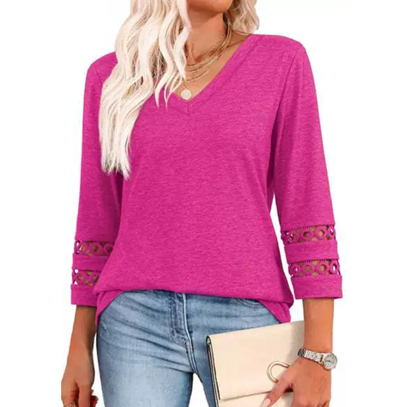 Heliona - Women's plain V-neck 3/4 sleeve top