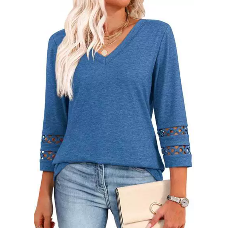 Heliona - Women's plain V-neck 3/4 sleeve top