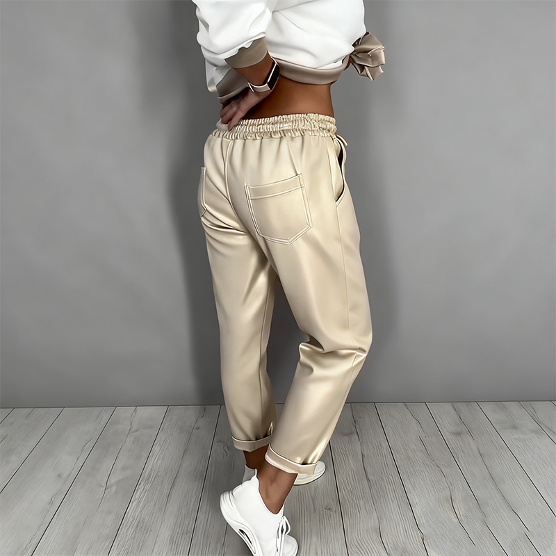 Neravine - Chic Ensemble with V-Neck and High-Waisted Trousers