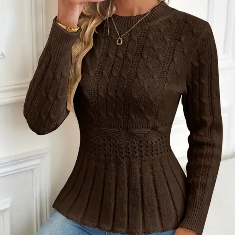 Elarissea - Women's Winter Jumper with Round Neck and Elegant Peplum Cut