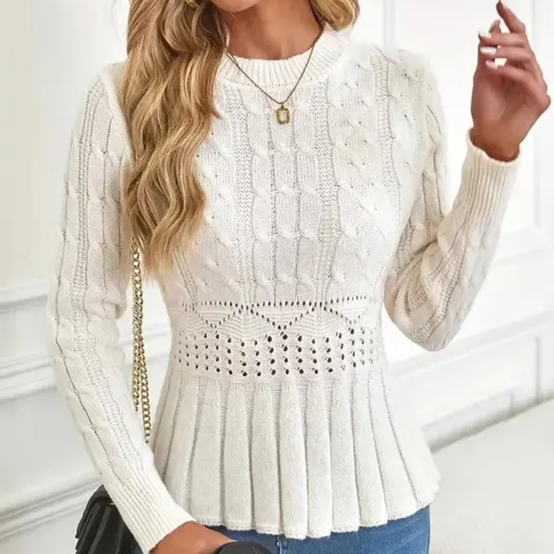 Elarissea - Women's Winter Jumper with Round Neck and Elegant Peplum Cut