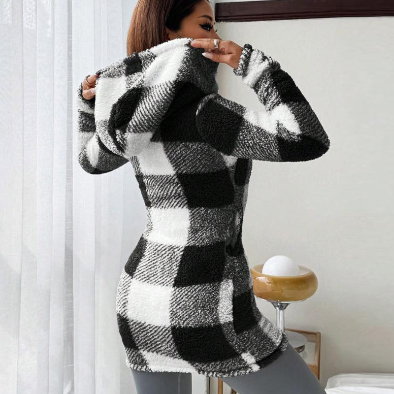 Doralisse - Long Checked Coat with Hood