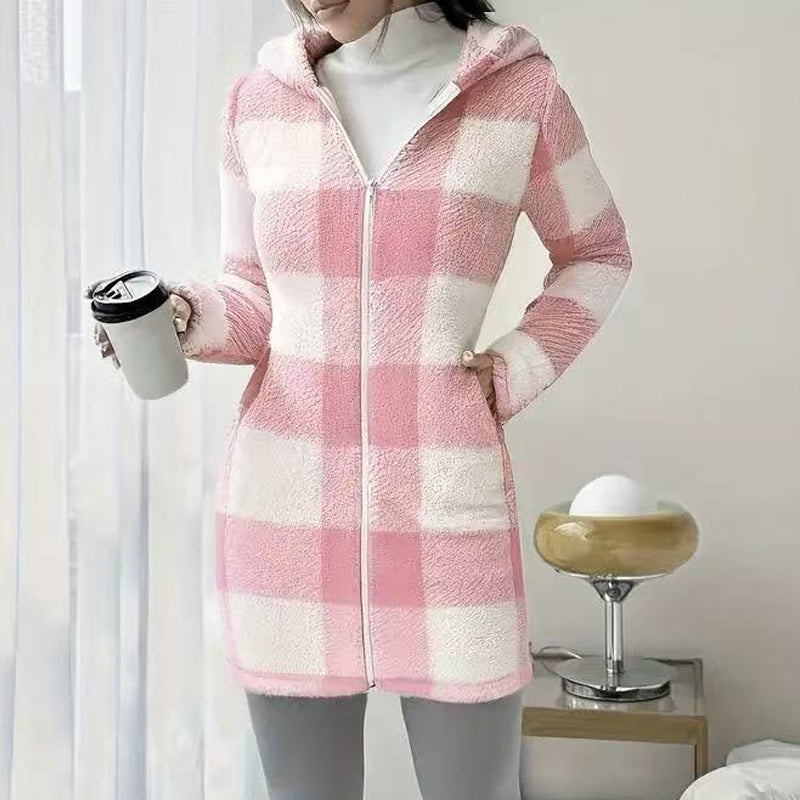 Doralisse - Long Checked Coat with Hood