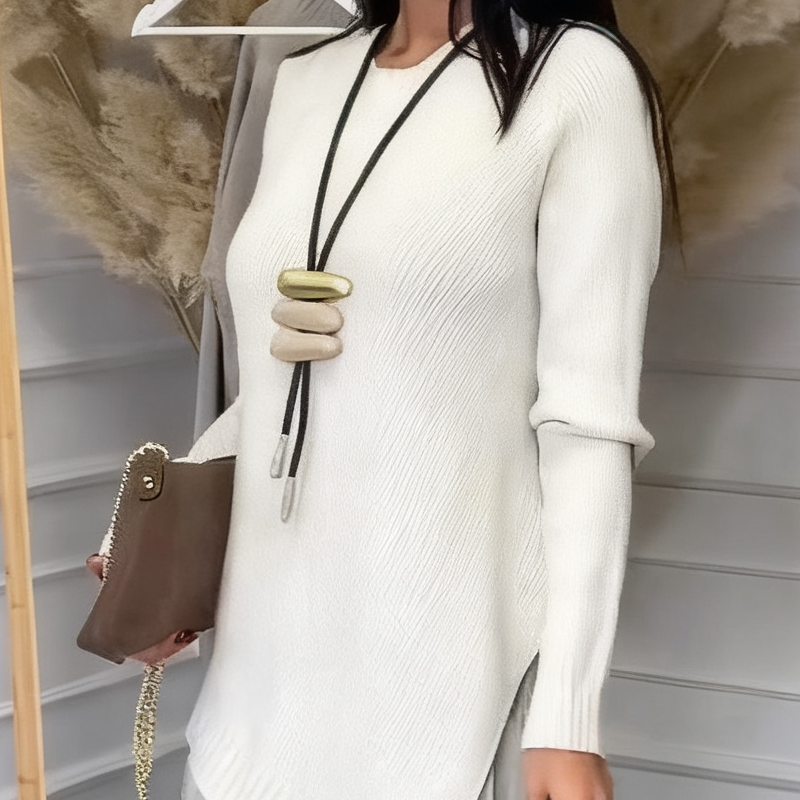 Evelyara - Asymmetrical Sweater and Pleated Midi Dress