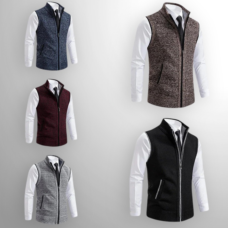 Gabriel - Full Zip Gilet in Mixed Wool
