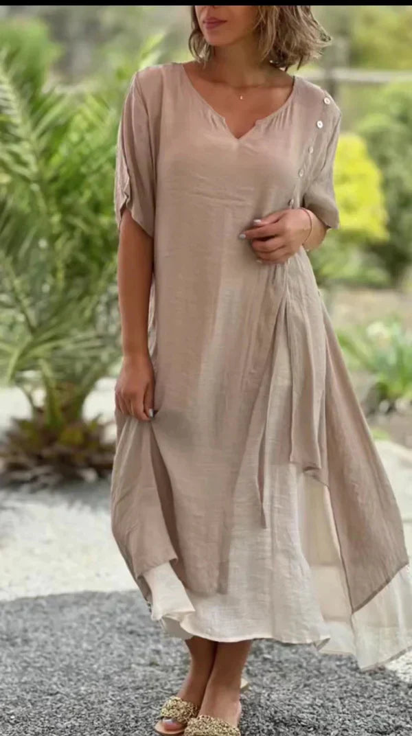Amabel™ - Asymmetrical two-piece dress with short sleeves