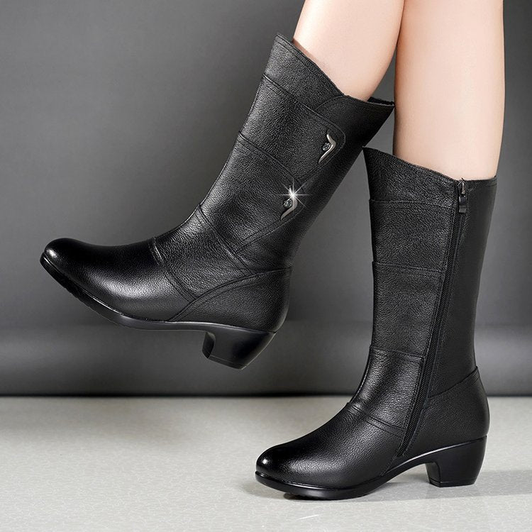 Dorelline - Mid-Calf Ankle Boots with Chunky Heel for Women