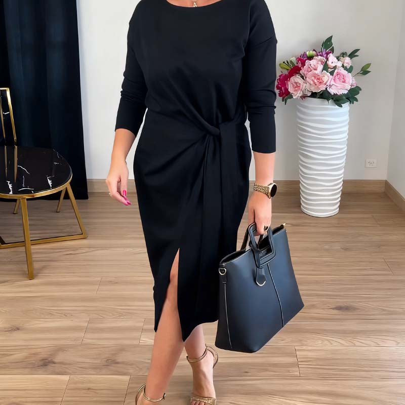 Marialisse - Elegant Midi Dress with Bow and Chic Slit