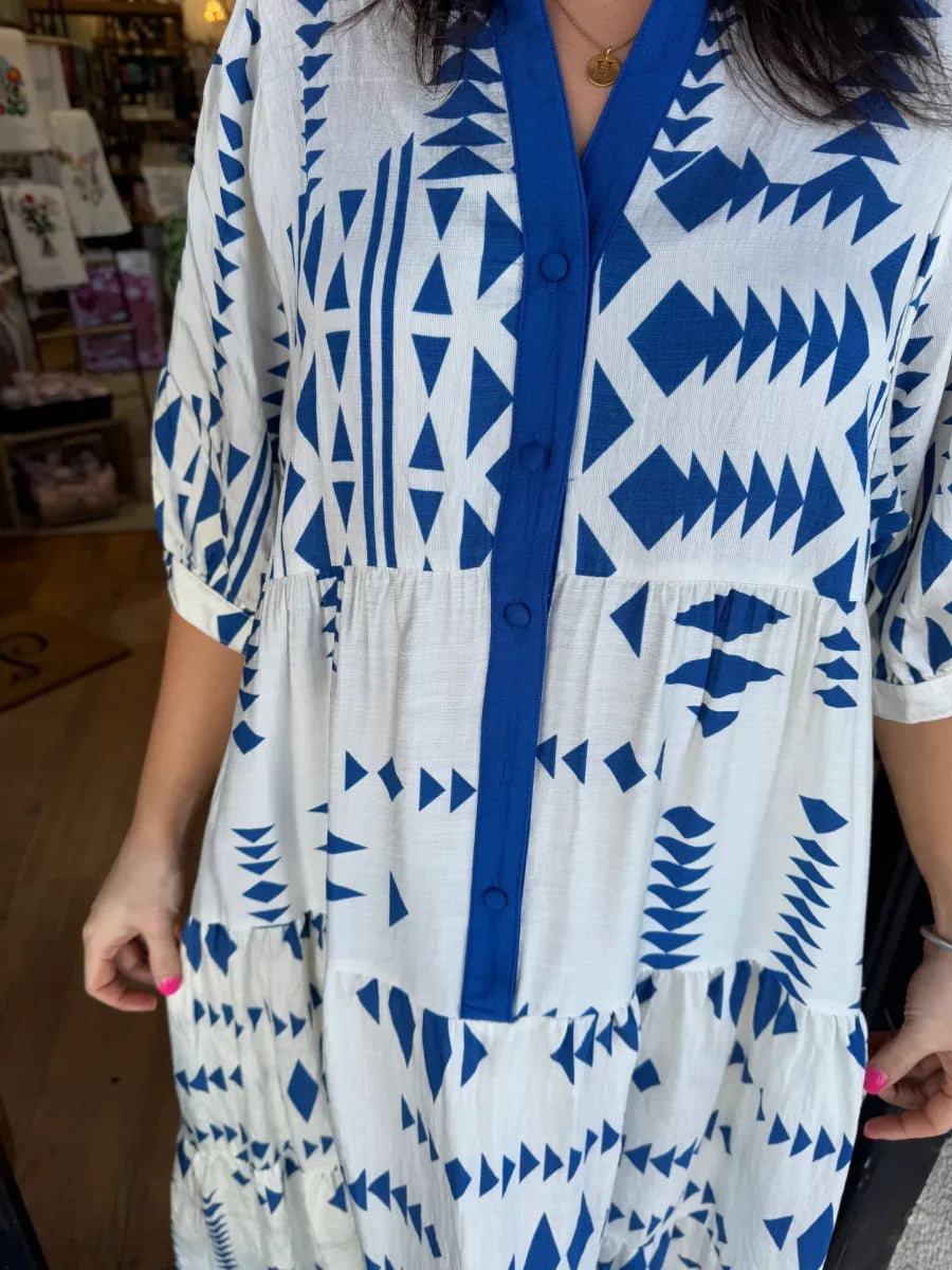 Lorelei - Geometric Button Dress with V-neckline