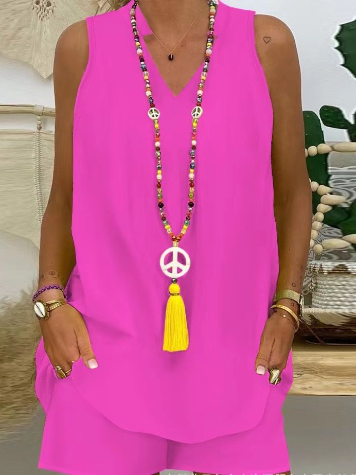 Thessaly - Women's Sleeveless High Neck Casual Set for Elegant Summer Style