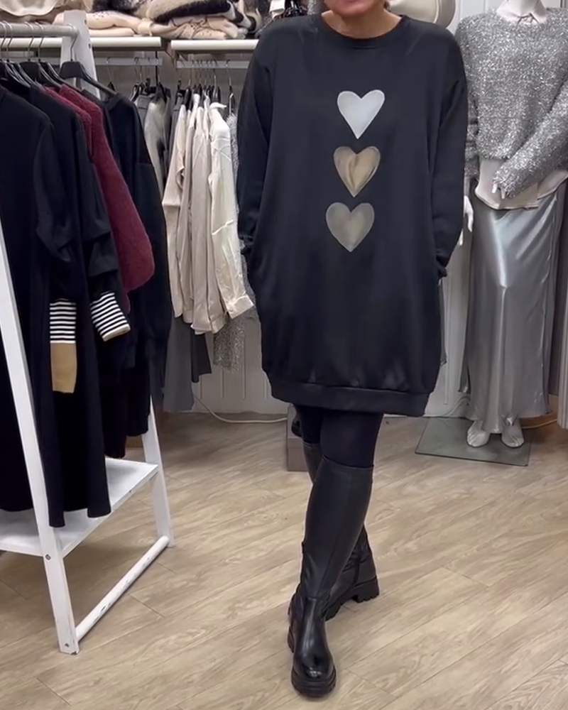 Francine - Women's Heart Print Long Sleeve Sweatshirt