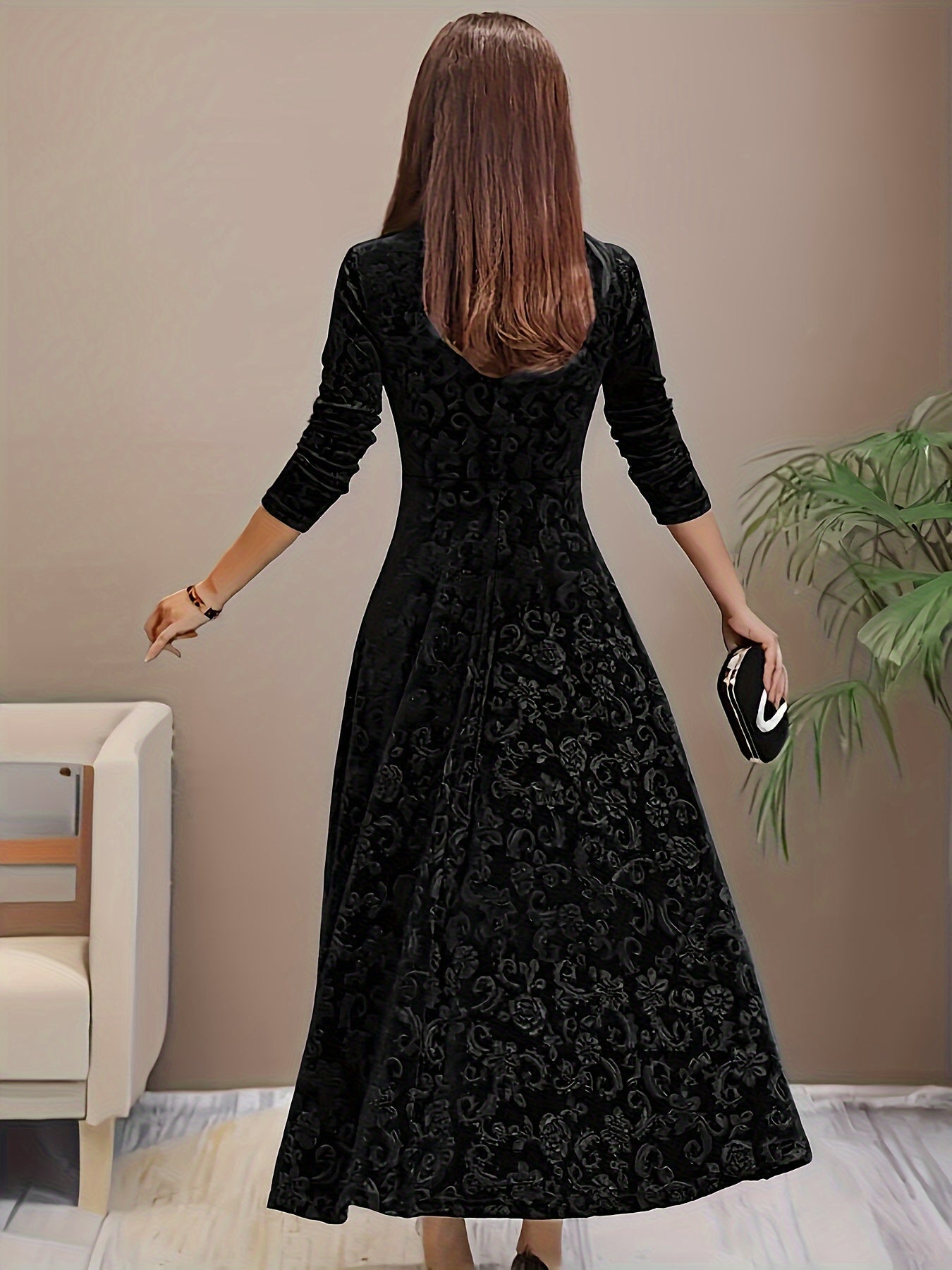 Morwenna - Stylish Cotton Floral Pattern Square Neck Velvet Formal Dress for Women | Ideal for Every Season
