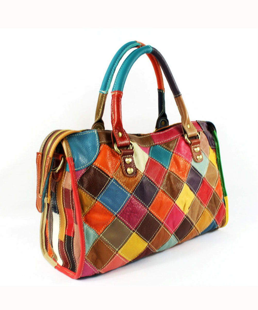 Gravina - Stylish patchwork calfskin tote bag with zip closure and colourblock studs