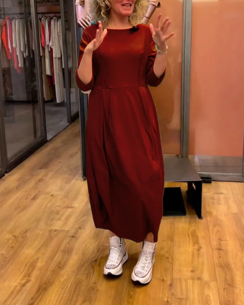 Béatrice™ -  3/4 Sleeve Round-Neck Dress — elegant, flattering, autumn-ready