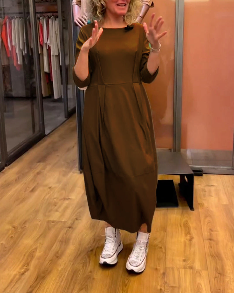 Béatrice™ -  3/4 Sleeve Round-Neck Dress — elegant, flattering, autumn-ready