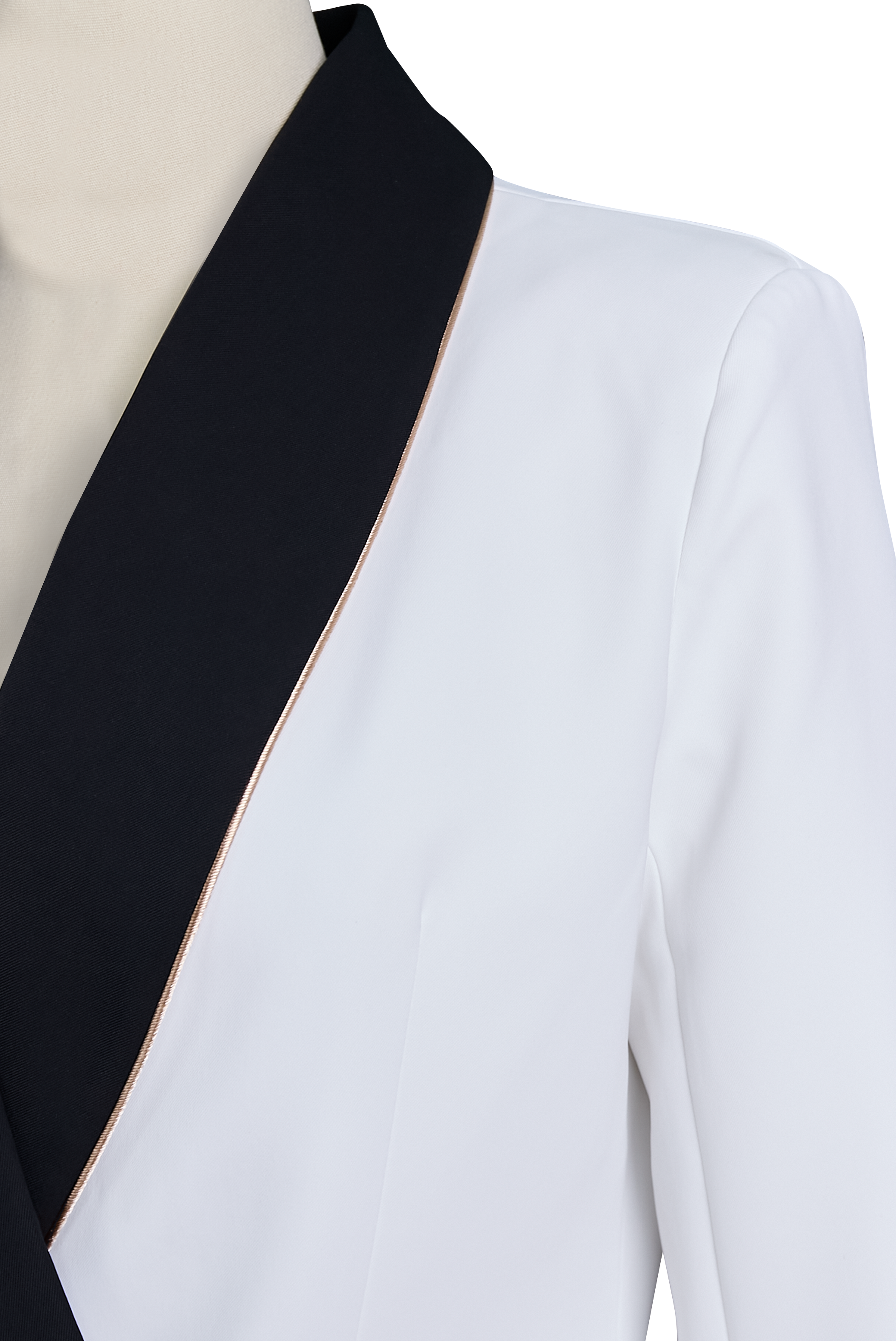 Kaenisse - Elegant White Asymmetrical Blazer with Black Lapels