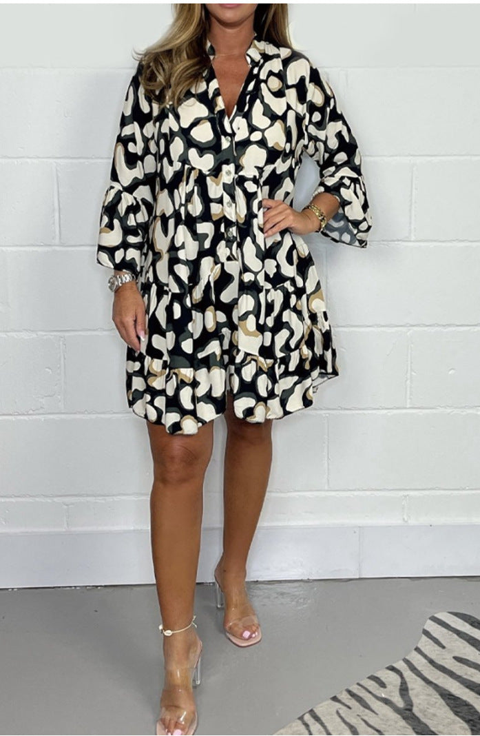 Quentine™ - V-hals casual jurk met modieuze print