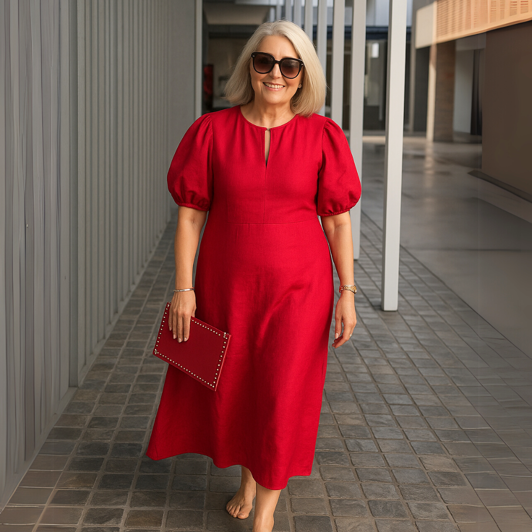 Catalina - Elegant plain dress with V-neckline