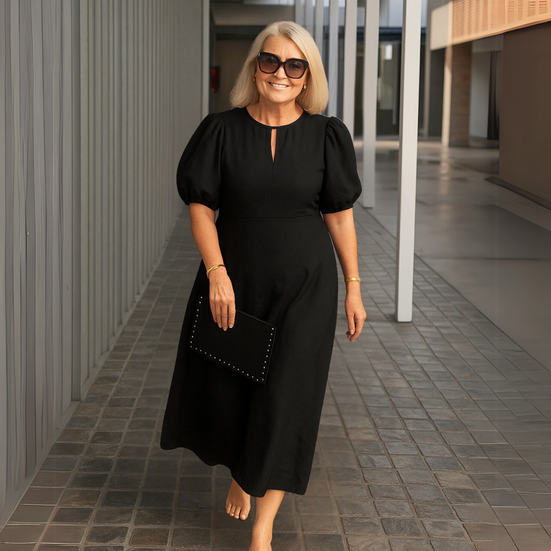 Catalina - Elegant plain dress with V-neckline