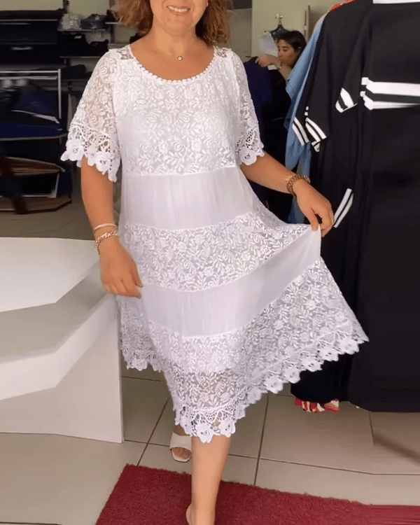 Gwenira™ - Elegant Plain Lace Dress - Subtle Refinement for All Occasions.