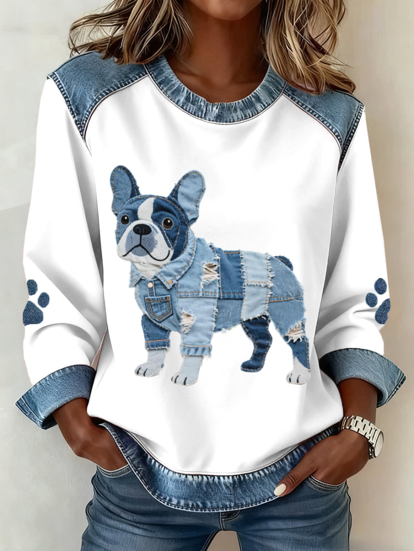 Karianesse - Sweat Patchwork in Denim with Dachshund Print