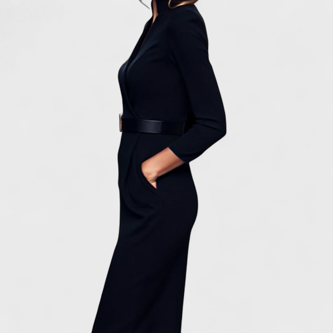 Irielle™ - Elegant Dress with Belt and Mao Collar