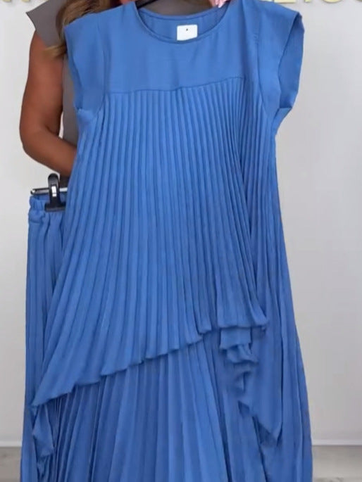 Nelia - Casual set with short-sleeved midi top and elasticated waist trousers