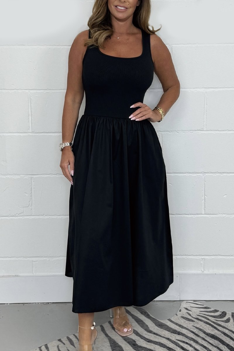 Laurea - Trendy Sleeveless A-line Dress with Square Neckline