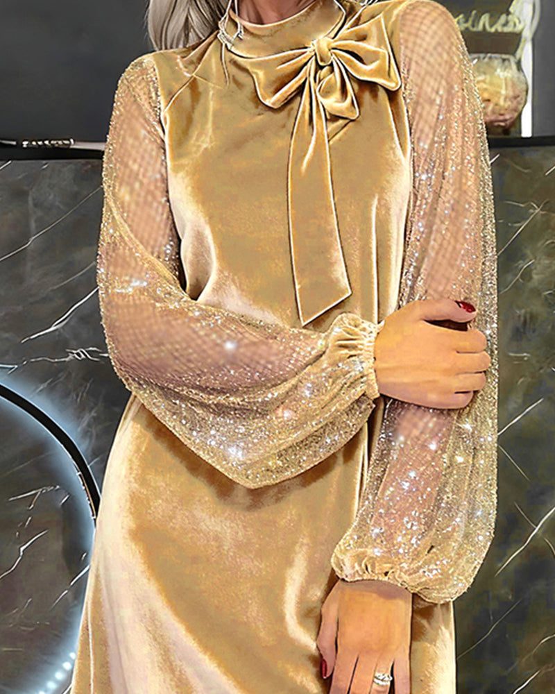 Helisorae - Elegant Patchwork Dress with Lantern Sleeves