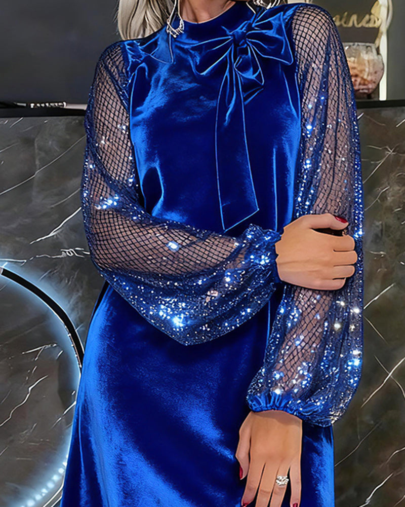 Helisorae - Elegant Patchwork Dress with Lantern Sleeves