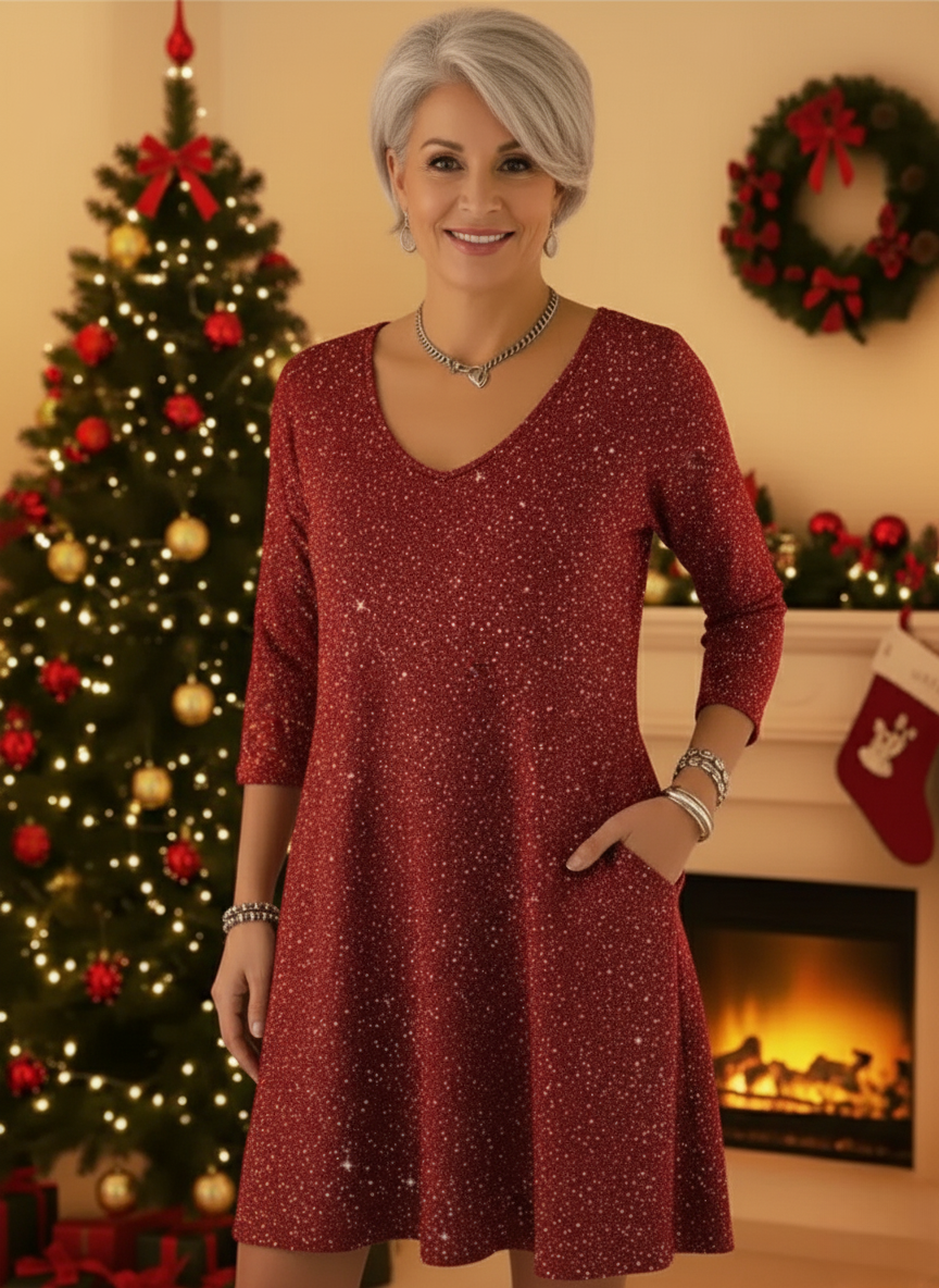 Amelindra - Pretty Festive Dress with Sparkling V-Neck